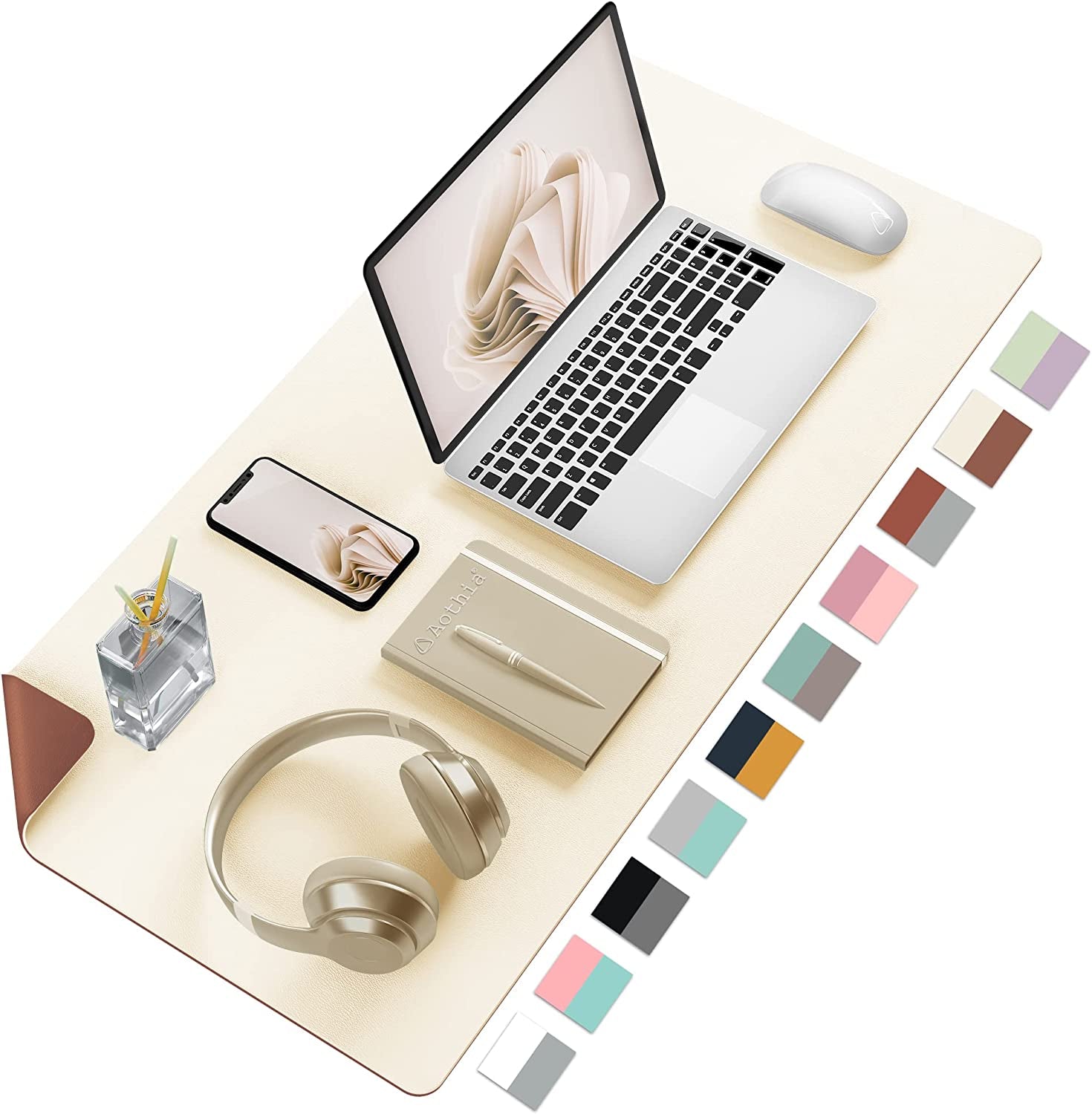 Double-Sided PU Leather Desk Pad - Non-Slip Large Mouse Pad & Desk Mat for Office, Home - Waterproof, Easy to Clean, Durable Dual-Sided Surface (31.5" X 15.7", Beige)